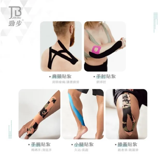 【花芊生技】勁步肌貼 JinBu Kinesiology tape 黑色 6入組(素色系列 運動貼布 肌內效貼布 肌力貼)