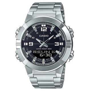 【CASIO 卡西歐】AMW-870D-1A 不鏽鋼殼 雙顯示數位電子錶(送原廠錶盒 錶徑約4.4公分)