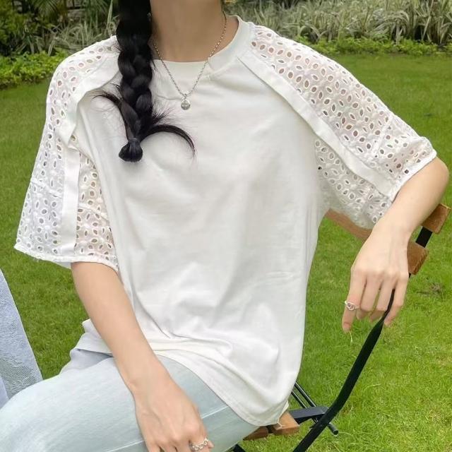 【LANNI 藍尼】★鏤空簡約素面上衣(女上衣/舒適/圓領/T恤)