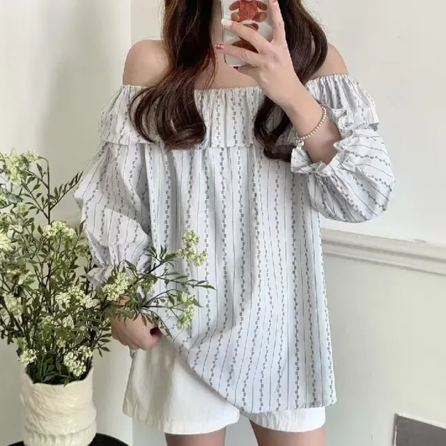 【LANNI 藍尼】★溫柔女人一字領上衣(女裝/T恤/休閒/百搭/日系)