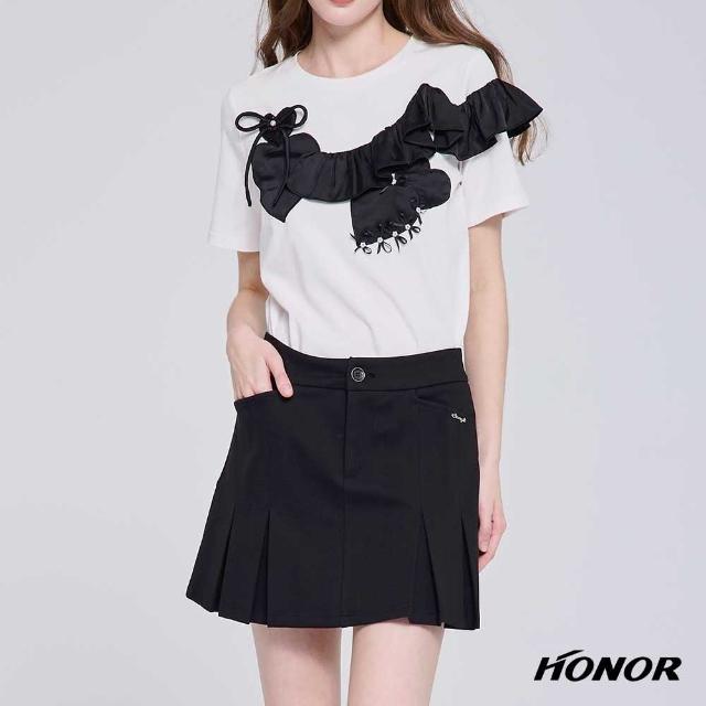 【HONOR 山形屋】俐落百褶立體釦飾短裙-黑