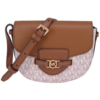 【Michael Kors】REED系列 金字LOGO 防刮皮革 斜揹包 馬鞍包(字母白)