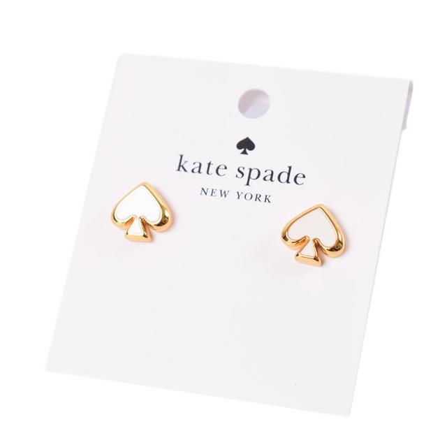 【KATE SPADE】琺瑯桃心針式耳環-白色
