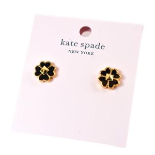 【KATE SPADE】琺瑯幸運草針式耳環-黑色