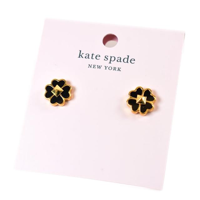 【KATE SPADE】琺瑯幸運草針式耳環-黑色