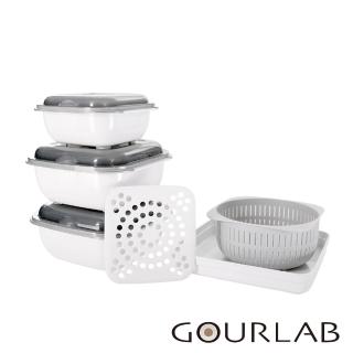 【GOURLAB】MOMO獨家販售 銷售冠軍 GOURLAB 多功能烹調盒 白 - 瀝水籃六件組 附食譜(保鮮盒 烹調盒)