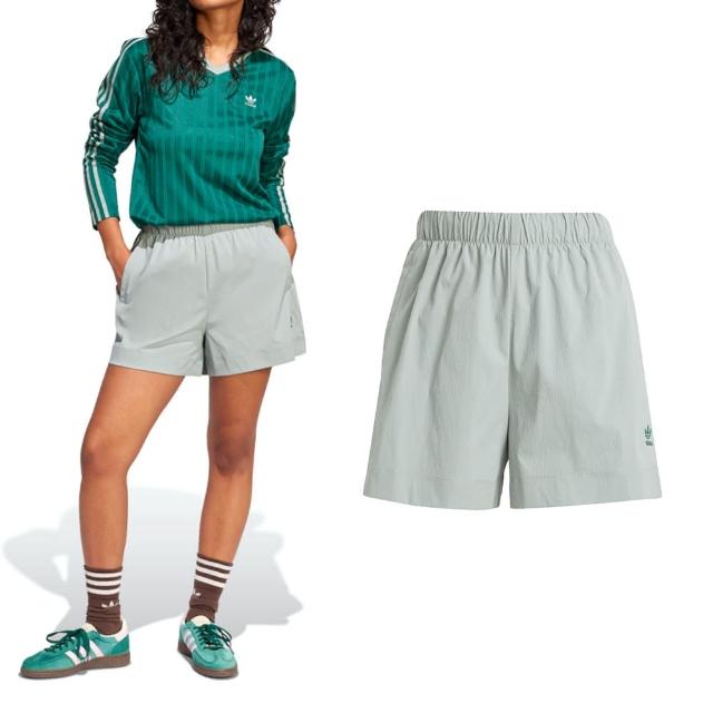 【adidas 愛迪達】Ess S Shorts 女款 灰綠色 亞版 三葉草 運動 休閒 短褲 JD1507