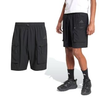 【adidas 愛迪達】City Escape 男款 黑色 寬鬆 中腰 彈力抽繩 固定扣 工裝風 短褲 JF3317