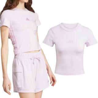 【adidas 愛迪達】W 3S SJ Baby T 女款 粉紫色 短版 亞規 修身 圓領 運動 休閒 短袖 JE1248