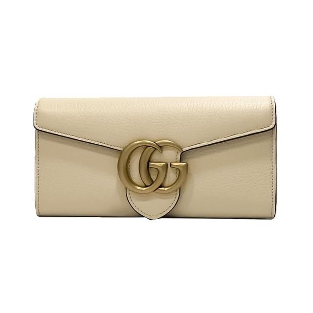 【GUCCI 古馳】779776 經典LOGO全皮暗釦皮夾錢包長夾(白色)