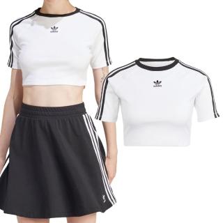 【adidas 愛迪達】3 S Baby Tee 女款 白黑色 上衣 運動 休閒 復古 三葉草 修身 短版 短袖 IP0662