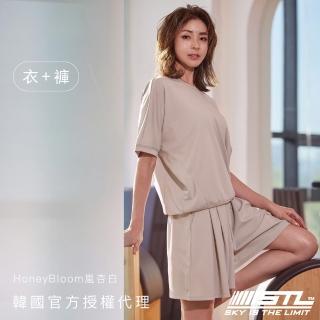 【STL】現貨 衣+褲 韓國 FORTE Short 女 成套 落肩寬鬆上衣＋高腰前打摺短褲裙(HoneyBloom嵐杏白)