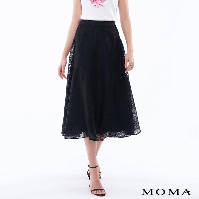 【MOMA】花獻馨語 I 優雅墨韻燒花蕾絲長裙(黑色)