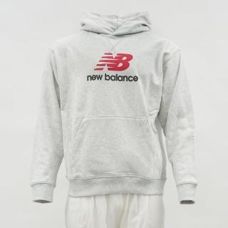 【NEW BALANCE】男款 白灰色 休閒 美規 NB字型 上衣 毛圈布 連帽 帽T 運動 長袖 MT51512AHH