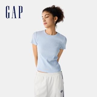 【GAP】女裝 Logo刺繡羅紋圓領短袖T恤 女友T系列-淺藍色(761951)