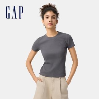 【GAP】女裝 Logo刺繡羅紋圓領短袖T恤 女友T系列-灰色(761951)
