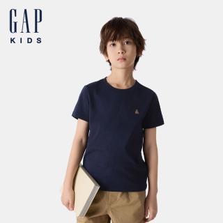 【GAP】兒童裝 純棉小熊刺繡圓領短袖T恤-海軍藍(756113)