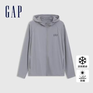 【GAP】男裝 Logo印花防曬連帽外套-灰色(730798)