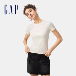 【GAP】女裝 Logo刺繡羅紋圓領短袖T恤 女友T系列-米白色(761951)