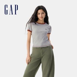 【GAP】女裝 Logo刺繡圓領短袖針織衫 女友T系列-淺灰色(766080)