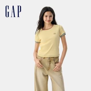 【GAP】女裝 Logo刺繡圓領短袖針織衫 女友T系列-黃色(766080)