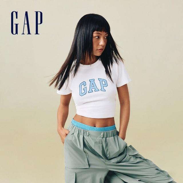 【GAP】女裝 Logo純棉印花圓領短袖T恤-白色(766157)