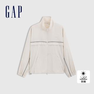 【GAP】女裝 Logo刺繡防曬立領外套-米色(766127)