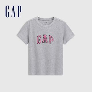【GAP】女裝 Logo純棉印花圓領短袖T恤-淺灰色(766157)