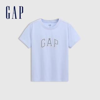 【GAP】女裝 Logo純棉印花圓領短袖T恤-淺藍色(766157)