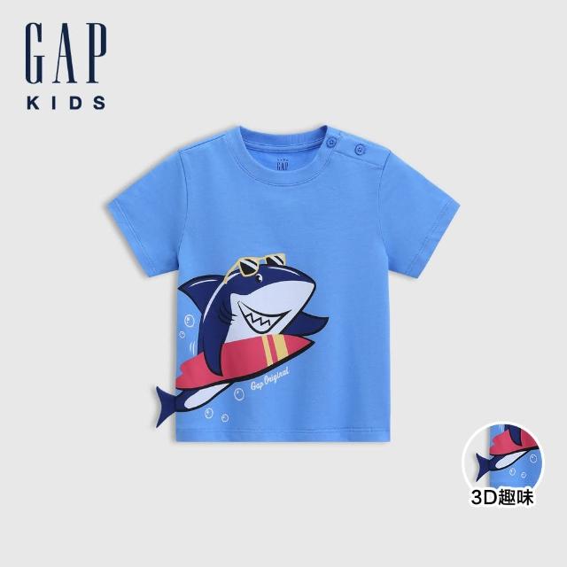 【GAP】男幼童裝 Logo純棉印花趣味圓領短袖T恤-藍色(766472)