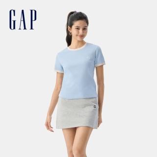 【GAP】女裝 Logo刺繡圓領短袖針織衫 女友T系列-藍色(766080)