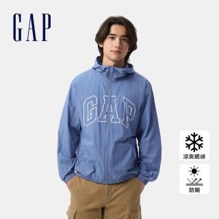 【GAP】男裝 Logo印花防曬連帽外套-藍色(730837)