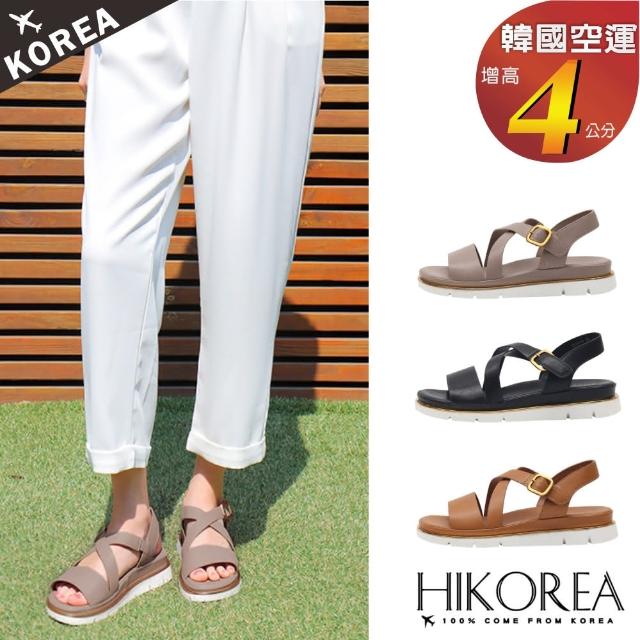 【HIKOREA】韓國空運。質感設計交叉拼接4CM厚底涼拖鞋/版型偏小(71-3592/三色/現貨+預購)