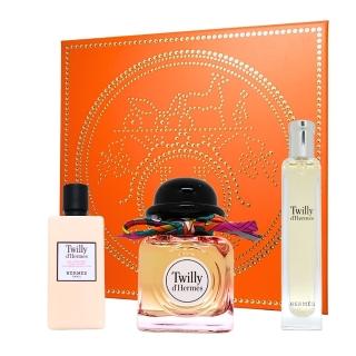 【Hermes 愛馬仕】Twilly 絲巾淡香精禮盒-85ml+15ml+身體乳80ml(平行輸入)
