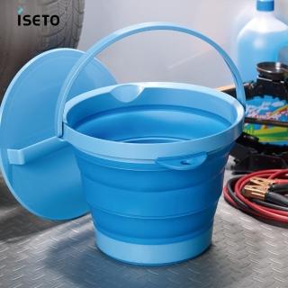 【ISETO 伊勢藤】日製伸縮折疊式防滑水桶-附蓋子-8L-多色可選(萬用水桶/戶外水桶/軟水桶/折疊水桶)