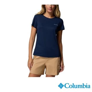 【Columbia 哥倫比亞】女款-防曬UPF50涼感快排短袖上衣-深藍(UAR85320NY/JS)