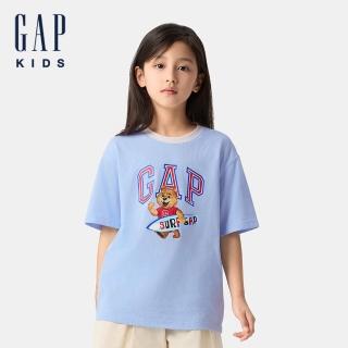 【GAP】兒童裝 Logo純棉小熊印花圓領短袖T恤-淺藍色(767143)