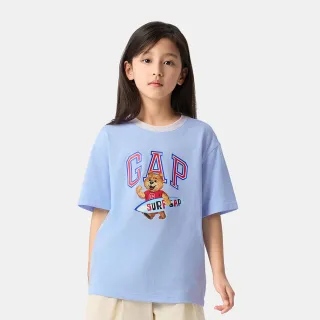 【GAP】兒童裝 Logo純棉小熊印花圓領短袖T恤-淺藍色(767143)