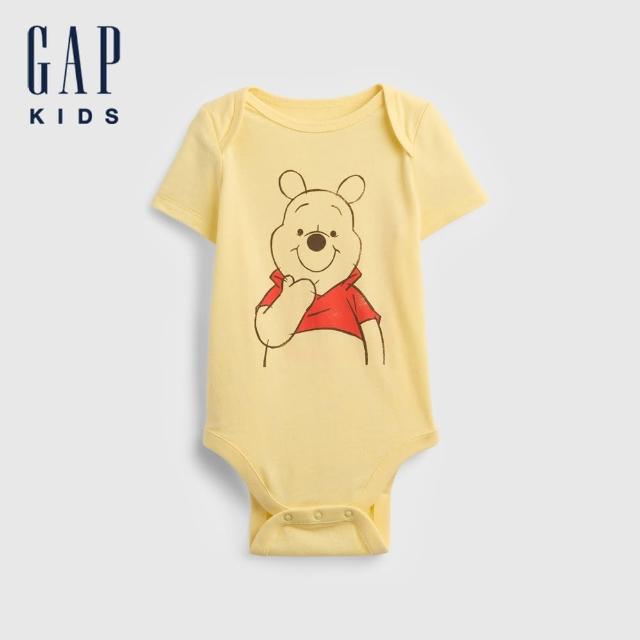 【GAP】嬰兒裝 Gap x Disney迪士尼聯名 純棉印花圓領短袖包屁衣-淡黃色(767392)