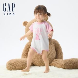 【GAP】嬰兒裝 Logo純棉印花圓領短袖包屁衣-粉色(774571)