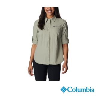【Columbia 哥倫比亞】女款-防曬UPF50快排長袖襯衫-灰綠(UAR03560GG/JS)