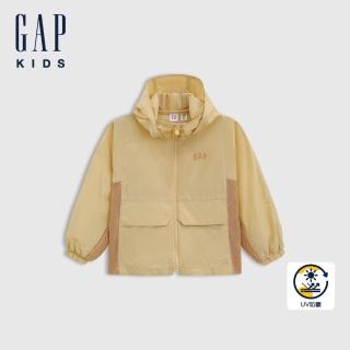 【GAP】男童裝 Logo印花防曬連帽外套-卡其色(766514)