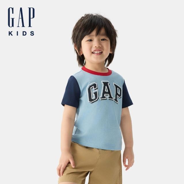 【GAP】男幼童裝 Logo純棉印花圓領短袖T恤-藍色(767439)