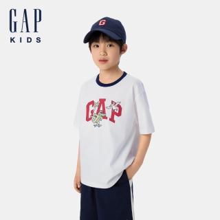 【GAP】男童裝 Logo純棉印花圓領短袖T恤-白色(782713)
