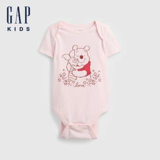 【GAP】嬰兒裝 Gap x Disney迪士尼聯名 純棉印花圓領短袖包屁衣-淡粉色(767392)