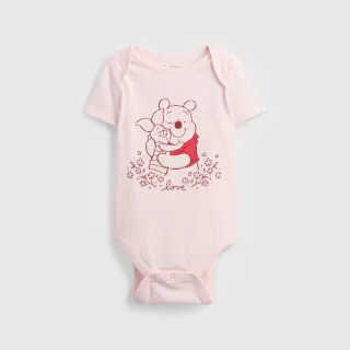 【GAP】嬰兒裝 Gap x Disney迪士尼聯名 純棉印花圓領短袖包屁衣-淡粉色(767392)
