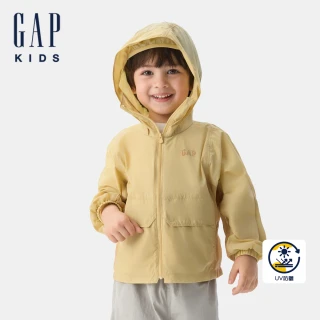 【GAP】男幼童裝 Logo印花防曬連帽外套-卡其色(766528)
