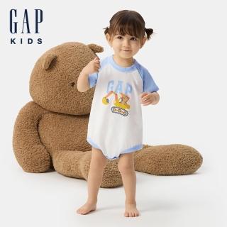 【GAP】嬰兒裝 Logo純棉印花圓領短袖包屁衣-藍色(774571)