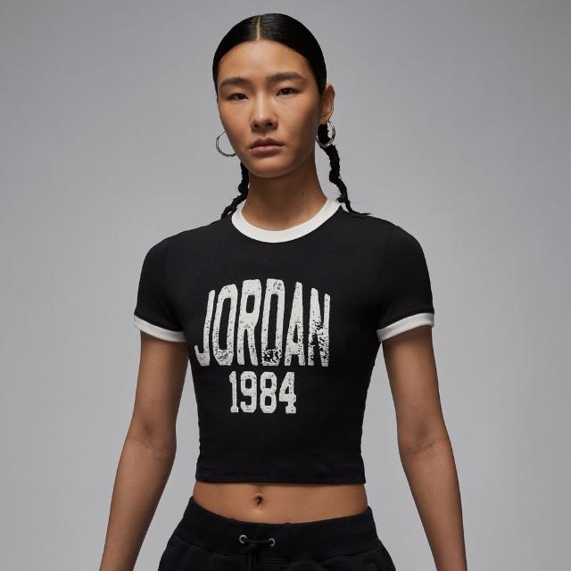 【NIKE 耐吉】短袖上衣 女 喬丹 短版 AS W J SS SLIM CROP GFX TEE 84 黑 HJ0197-010