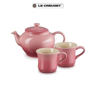 【Le Creuset】瓷器茶具組-1壺2杯(薔薇粉)